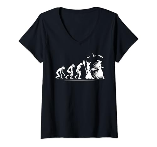 Damen Lustige Evolution, Goth, Hexerei, Hexe, Darwin-Theorie T-Shirt mit V-Ausschnitt Damen Lustige Evolution, Goth, Hexerei, Hexe, Darwin-Theorie T-Shirt mit V-Ausschnitt von Gothic Witchcraft Evolutionary Wicca Designs