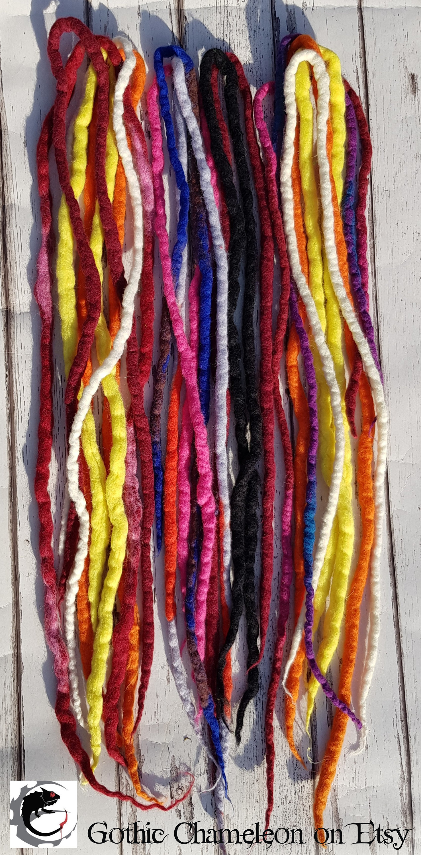 Lucky Dip Mix 5 X Doppelendige Merino Wolle Dreads 92 Bis 120 cm Länge von GothicChameleon