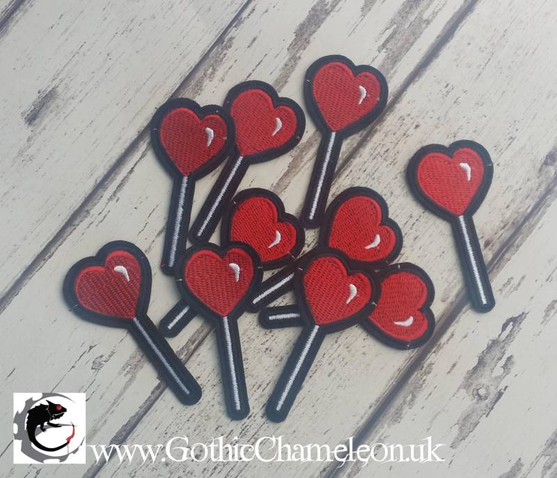 Rotes Herz Lollipop Gestickte Aufnäher Applikation Gothic Emo Punk von GothicChameleon