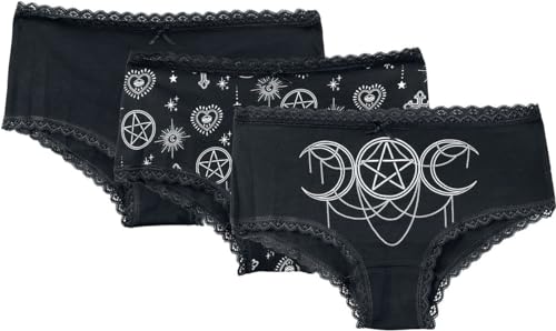 Gothicana by EMP Damen 3er Set Schwarze Pantys mit Gothic Print XXL von Gothicana by EMP