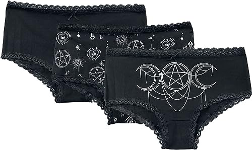 Gothicana by EMP Damen 3er Set Schwarze Pantys mit Gothic Print M von Gothicana by EMP