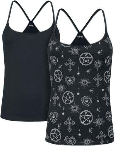 Gothicana by EMP Damen schwarzes Top mit Print im Doppelpack L von Gothicana by EMP