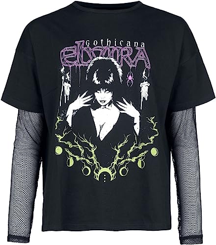 Gothicana by EMP Damen Kombination schwarzes Fishnet Langarmshirt und schwarzem T-Shirt L von Gothicana by EMP