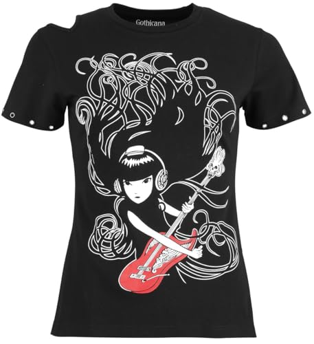 Gothicana by EMP Damen schwarzes T-Shirt mit kleinen Lochnieten L von Gothicana by EMP