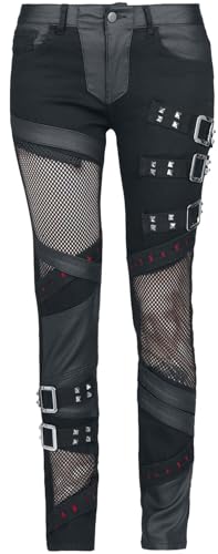 Gothicana by EMP Damen Schwarze Jeans mit Mesh und Leder Optik Details W30L32 von Gothicana by EMP