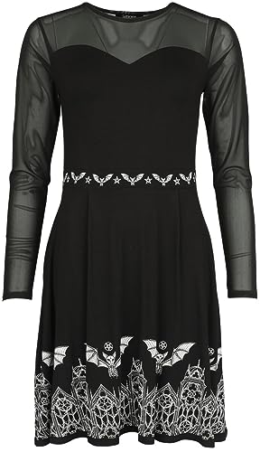 Gothicana by EMP Damen schwarzes kurzes Kleid mit Fledermaus-Print und Mesh-Einsatz M von Gothicana by EMP