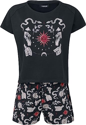 Gothicana by EMP Damen schwarzer Pyjama aus Shorts und Shirt mit Print S von Gothicana by EMP