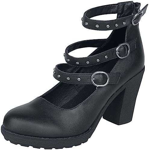 Gothicana by EMP Damen Schwarze High Heels mit Riemen und Nieten EU37 von Gothicana by EMP