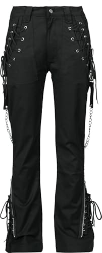 Gothicana by EMP Damen Schwarze Hose mit Schnürdetails und Ketten W27L32 von Gothicana by EMP
