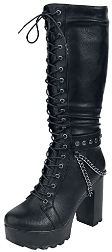 Gothicana by EMP Damen schwarze Plateau Schnürstiefel mit Ketten und Schnallen EU38 von Gothicana by EMP