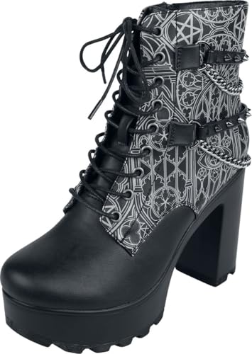 Gothicana by EMP Damen Schwarze Stiefeletten mit Alloverprint und gotischen Ornamenten EU40 von Gothicana by EMP
