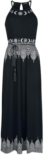 Gothicana by EMP Damen Schwarzes Maxikleid mit Prints und schmalem Bindegürtel S von Gothicana by EMP