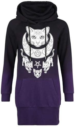 Gothicana by EMP Damen schwarz/lila Kleid mit Katzenprint S von Gothicana by EMP