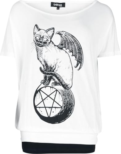 Gothicana by EMP Damen schwarz/weißes T-Shirt im Double-Layer-Look mit Katzen-Frontprint XL von Gothicana by EMP