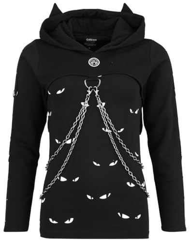 Gothicana by EMP Damen schwarzer 2in1 Look, Cropped Hoody und Top S von Gothicana by EMP