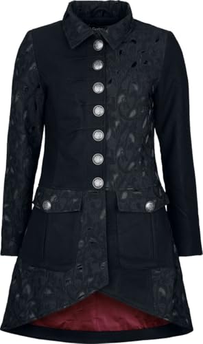 Gothicana by EMP Damen schwarzer Mantel mit rotem Innenfutter und halbseitigem Brokat M von Gothicana by EMP