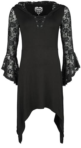 Gothicana by EMP Damen schwarzes Gothic Kleid mit Zipfelsaum und Schnürung S von Gothicana by EMP