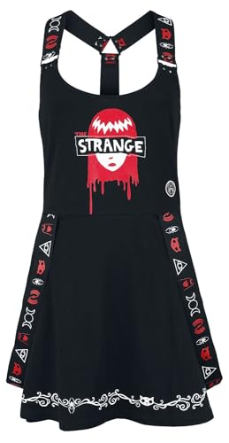 Gothicana by EMP Damen schwarzes Kleid mit elastischen Trägern und Strange is Not A Crime Backprint S von Gothicana by EMP