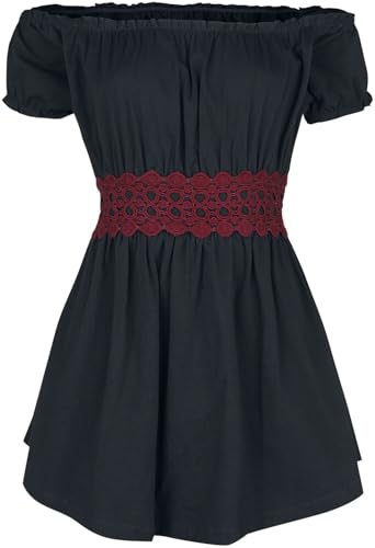 Gothicana by EMP Damen schwarzes Schulterfreies langes T-Shirt mit rotem Gürtel-Detail M von Gothicana by EMP