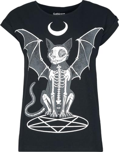 Gothicana by EMP Damen schwarzes T-Shirt mit großem Katzen-Frontprint Glow in The Dark Effekt M von Gothicana by EMP