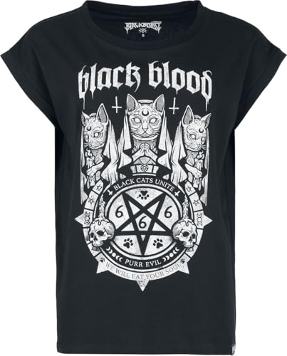 Gothicana by EMP Damen schwarzes T-Shirt mit mystischen Symbolen und Nonnen-Katzen L von Gothicana by EMP