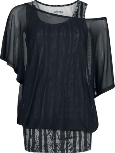 Gothicana by EMP Damen schwarzes T-Shirt und Top im Wald-Print 2 in 1 L von Gothicana by EMP