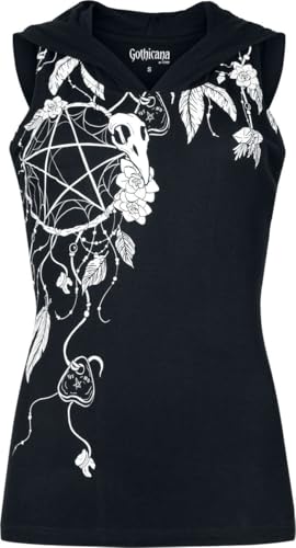Gothicana by EMP Damen schwarzes Top mit Kapuze und Frontprint XL von Gothicana by EMP