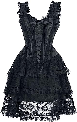 Gothicana by EMP Damen schwarzes kurzes Korsagen-Kleid mit Spitze L von Gothicana by EMP