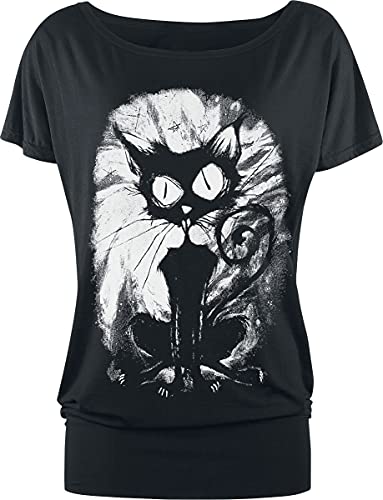 Gothicana by EMP Damen schwarzes lockeres T-Shirt mit Katzen-Print 4XL von Gothicana by EMP