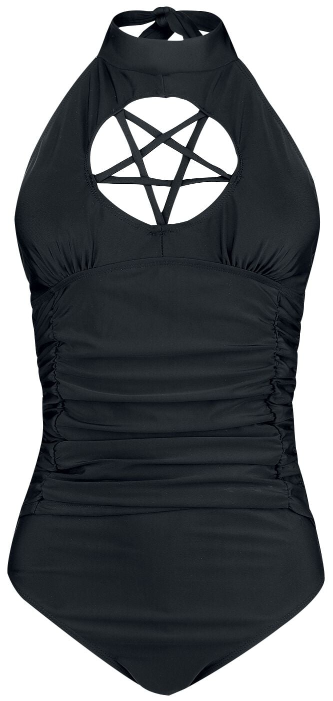 Gothicana by EMP - Gothic Badeanzug - Badeanzug mit Pentagramm-Detail Gothicana - S bis XXL - für Damen - Größe L - schwarz von Gothicana by EMP