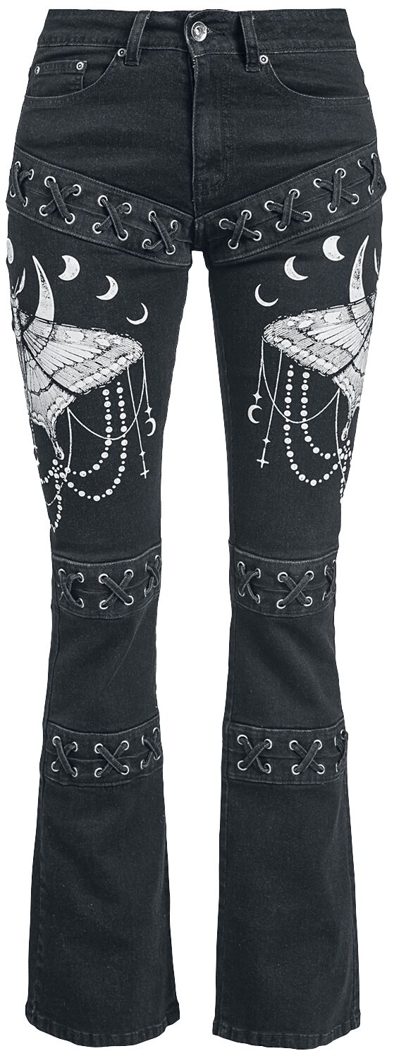 Gothicana by EMP - Gothic Jeans - Grace - Jeans mit aufwendigen Prints und Schnürung - W27L32 bis W31L34 - für Damen - Größe W28L32 - schwarz von Gothicana by EMP