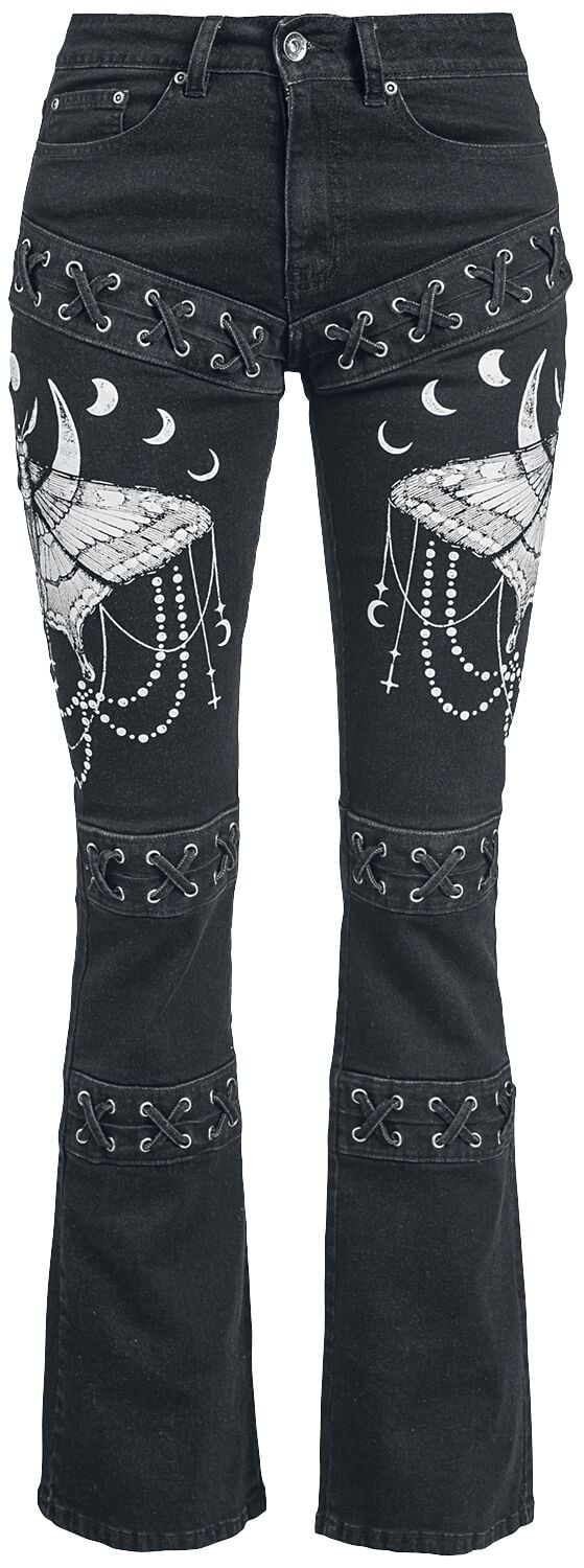 Gothicana by EMP - Gothic Jeans - Grace - Jeans mit aufwendigen Prints und Schnürung - W27L32 bis W31L34 - für Damen - Größe W29L32 - schwarz von Gothicana by EMP