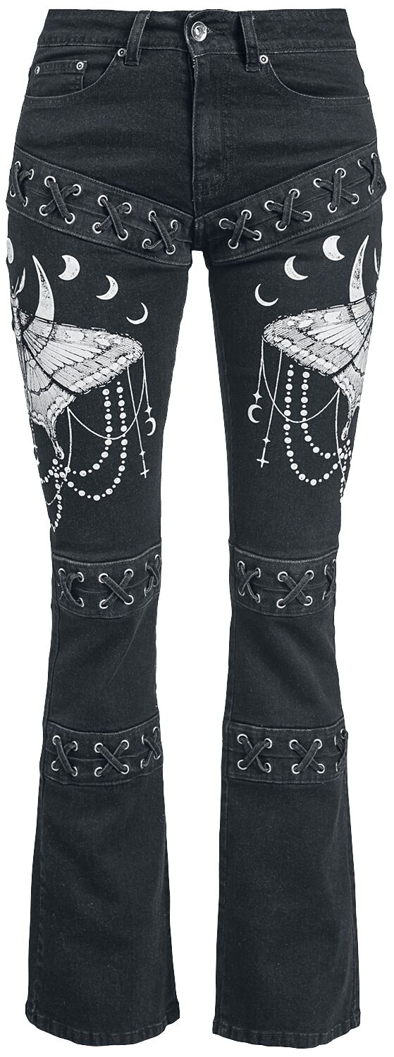 Gothicana by EMP - Gothic Jeans - Grace - Jeans mit aufwendigen Prints und Schnürung - W27L32 bis W31L34 - für Damen - Größe W31L34 - schwarz von Gothicana by EMP
