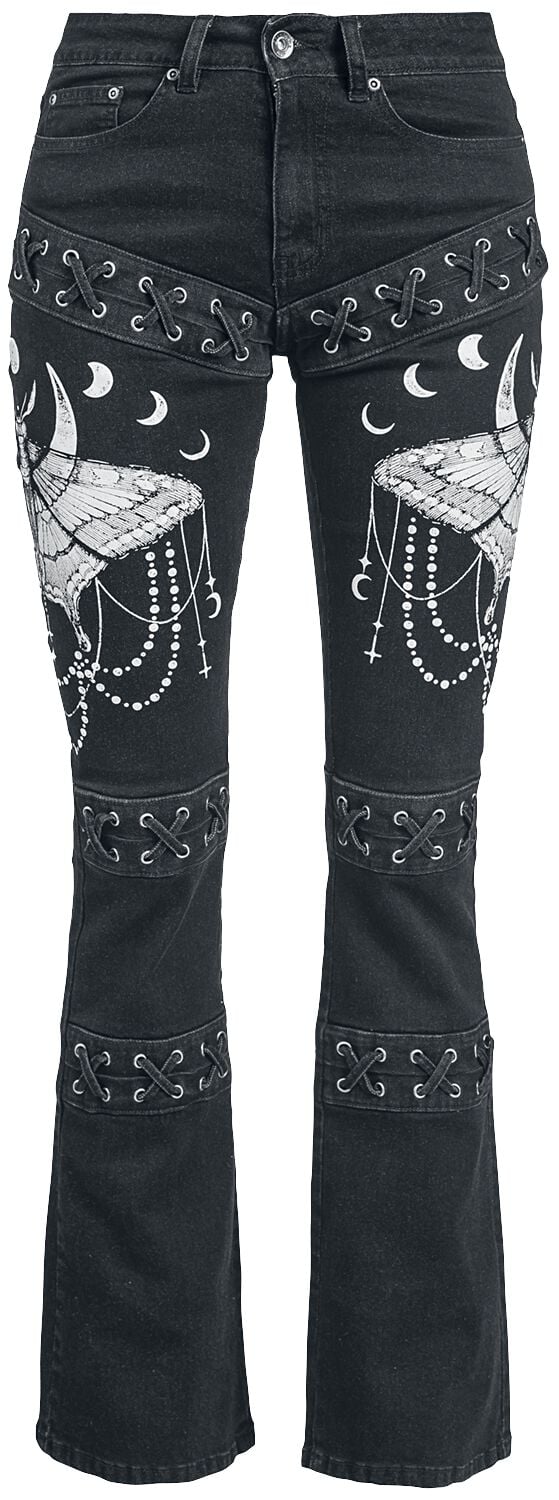 Gothicana by EMP - Gothic Jeans - Grace - Jeans mit aufwendigen Prints und Schnürung - W27L30 bis W32L34 - für Damen - Größe W29L34 - schwarz von Gothicana by EMP
