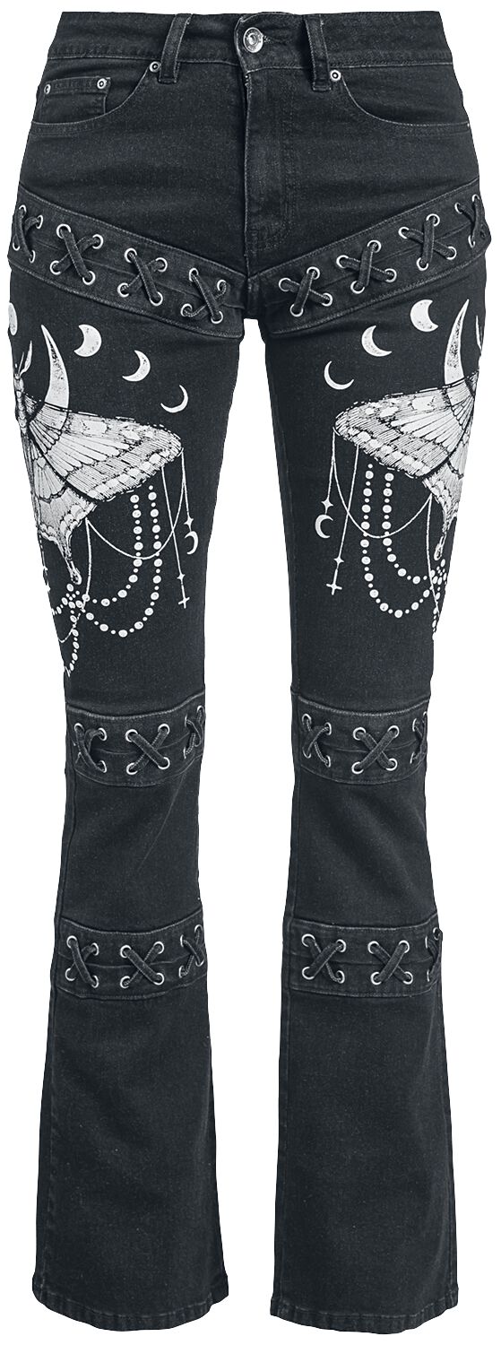 Gothicana by EMP - Gothic Jeans - Grace - Jeans mit aufwendigen Prints und Schnürung - W27L30 bis W32L34 - für Damen - Größe W32L34 - schwarz von Gothicana by EMP