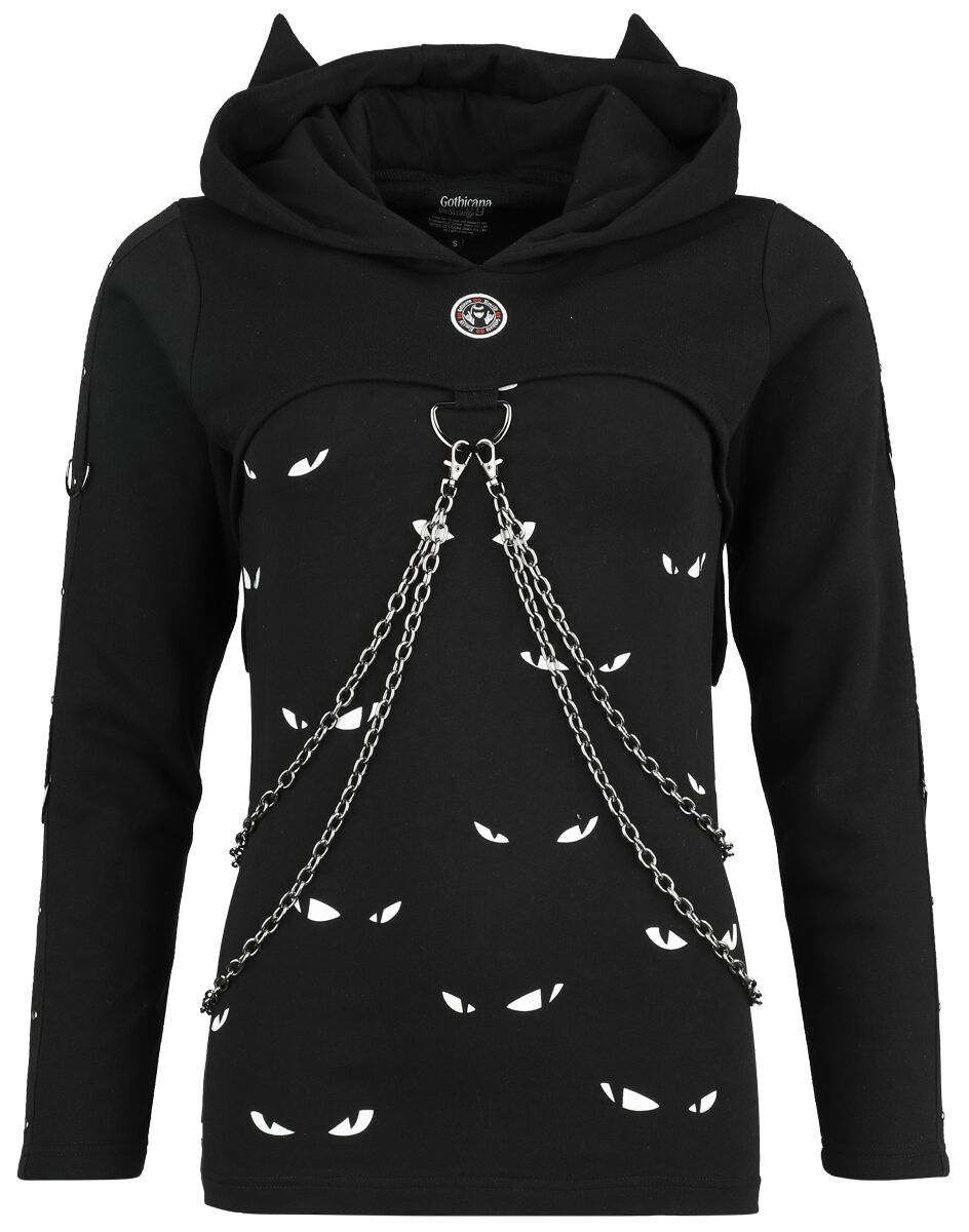 Gothicana by EMP - Gothic Kapuzenpullover - Gothicana X Emily The Strange 2in1 Hoody and Top - S bis XXL - für Damen - Größe L - schwarz von Gothicana by EMP