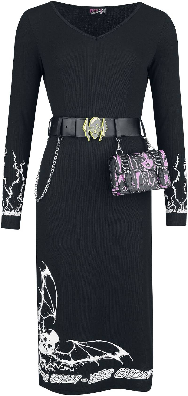 Gothicana by EMP - Gothic Kleid knielang - Gothicana Dress with Belt and Bag - XS bis S - für Damen - Größe S - schwarz von Gothicana by EMP