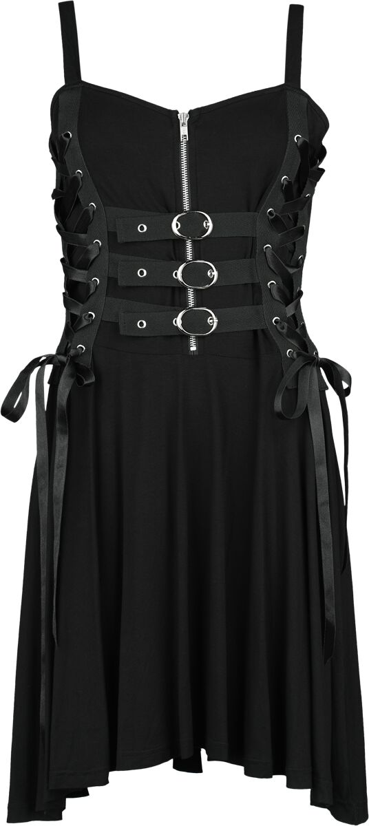 Gothicana by EMP - Gothic Kleid knielang - Short Dress With Lacing and Straps - S bis XXL - für Damen - Größe L - schwarz von Gothicana by EMP