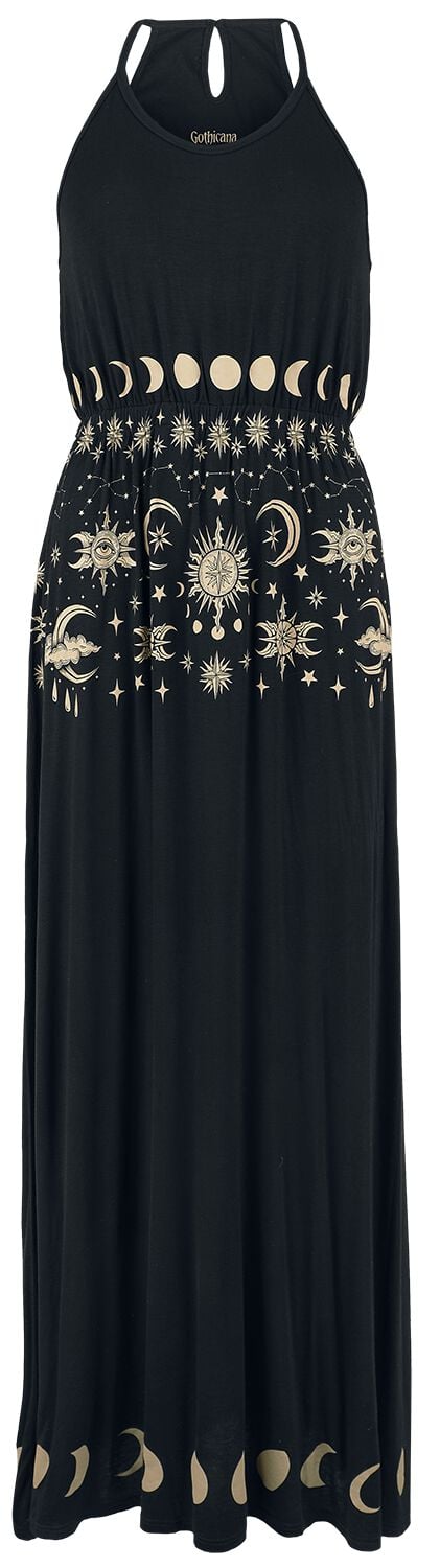 Gothicana by EMP - Gothic Kleid lang - Maxidress with Sun, Moon and Stars Print - S bis XXL - für Damen - Größe L - schwarz von Gothicana by EMP