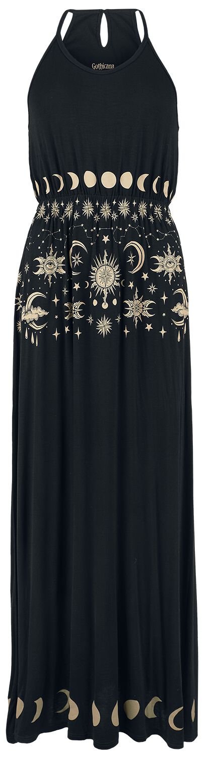 Gothicana by EMP - Gothic Kleid lang - Maxidress with Sun, Moon and Stars Print - S bis XXL - für Damen - Größe XXL - schwarz von Gothicana by EMP