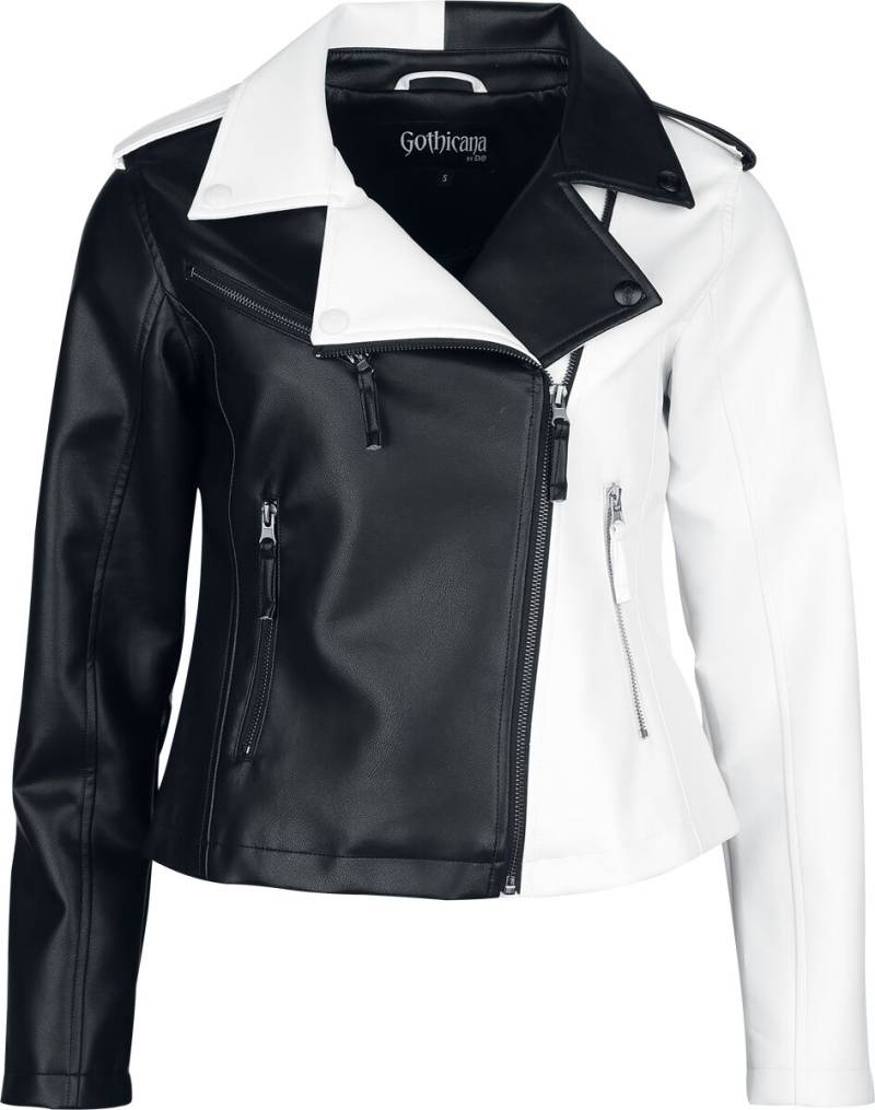 Gothicana by EMP - Gothic Kunstlederjacke - Jacket in Black and White - S bis XXL - für Damen - Größe L - schwarz/weiß von Gothicana by EMP