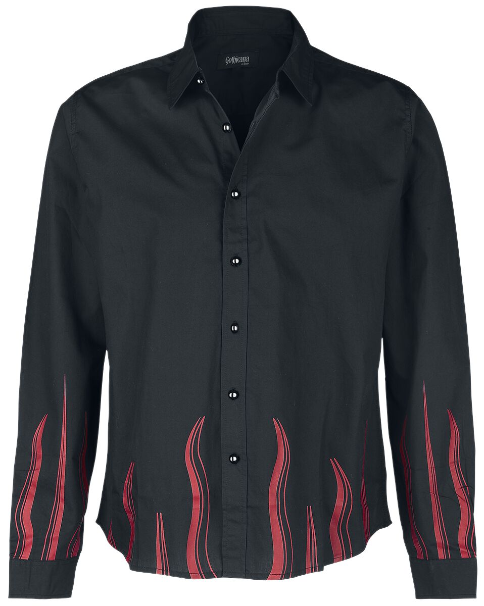 Gothicana by EMP - Gothic Langarmhemd - Langarmhemd mit Flammenprint - S bis XL - für Männer - Größe M - schwarz von Gothicana by EMP