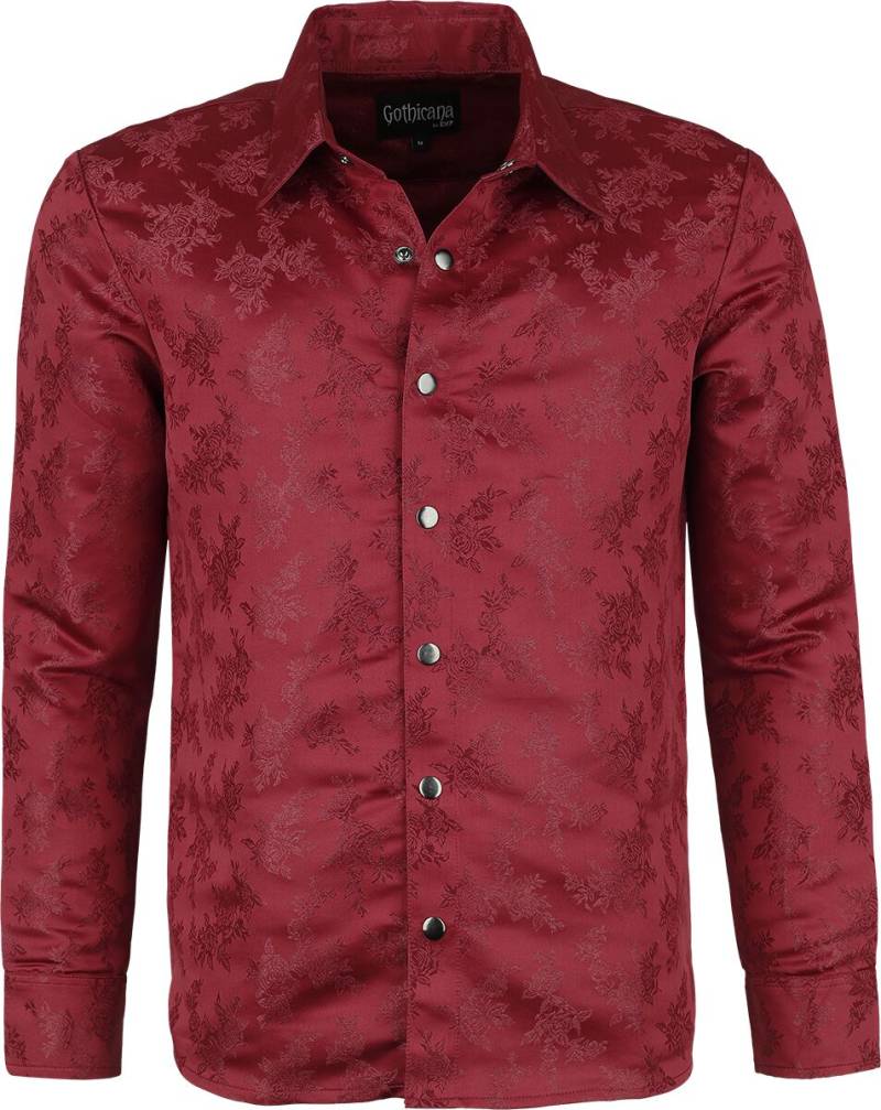 Gothicana by EMP - Gothic Langarmhemd - Woven Rose Shirt - S bis XXL - für Männer - Größe XL - dunkelrot von Gothicana by EMP
