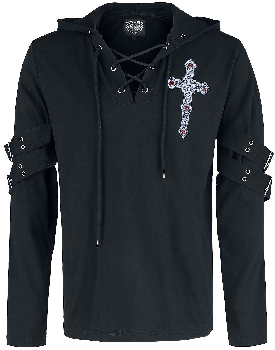 Gothicana by EMP - Gothic Langarmshirt - Gothicana X Anne Stokes - Schwarzes Langarmshirt mit Print und Schnürung - S bis XXL - für Männer - Größe M - von Gothicana by EMP