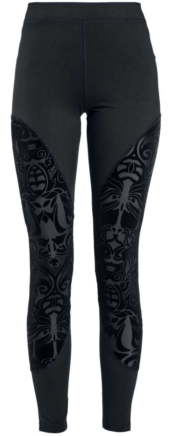 Gothicana by EMP - Gothic Leggings - Leggings mit semitransparenten Einsätzen und Flockprint - S bis 5XL - für Damen - Größe 5XL - schwarz von Gothicana by EMP