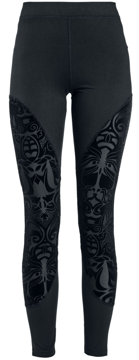 Gothicana by EMP - Gothic Leggings - Leggings mit semitransparenten Einsätzen und Flockprint - S bis 5XL - für Damen - Größe XXL - schwarz Gothicana by EMP - Gothic Leggings - Leggings mit semitransparenten Einsätzen und Flockprint - S bis 5XL - für Damen - Größe XXL - schwarz von Gothicana by EMP