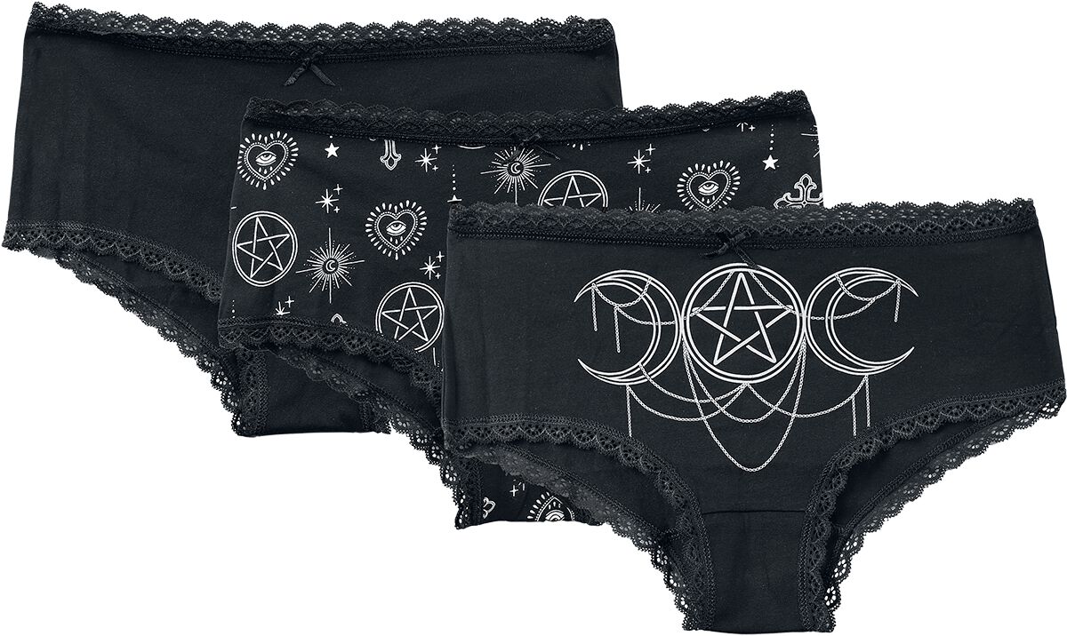 Gothicana by EMP - Gothic Panty-Set - 3 Pack Panties with Witchy Prints - S bis XXL - für Damen - Größe S - schwarz von Gothicana by EMP
