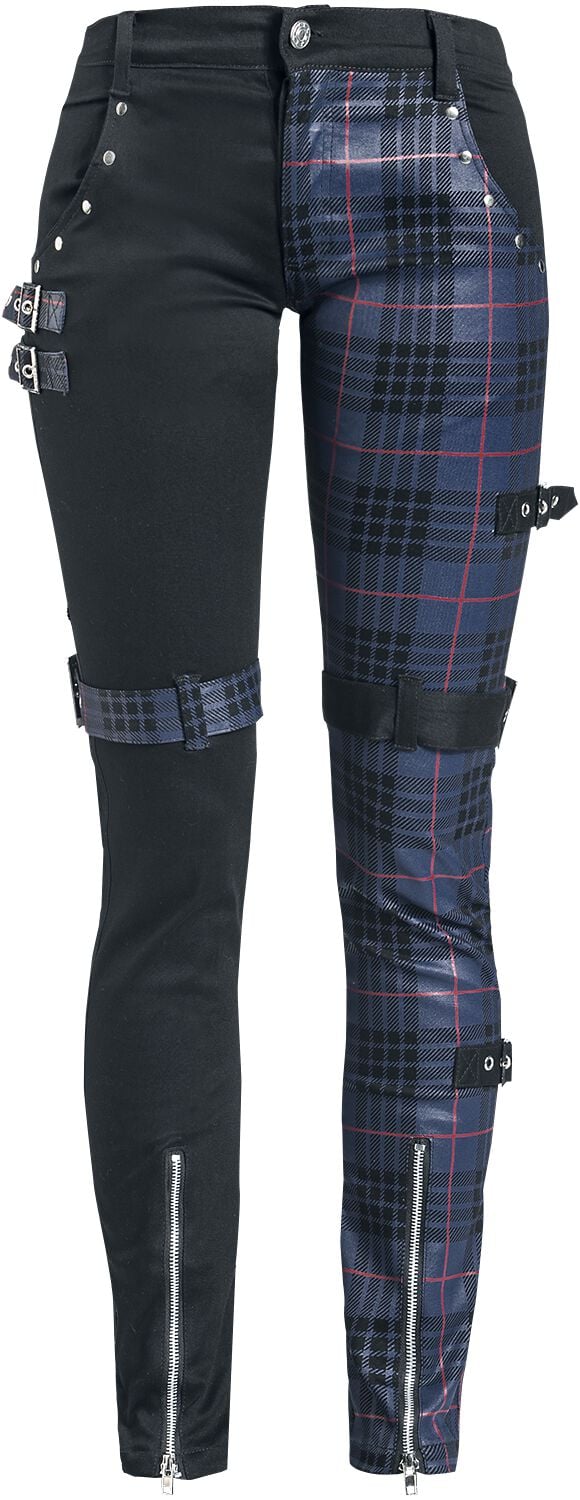 Gothicana by EMP - Gothic Stoffhose - Gemusterte Hose mit Nieten und Riemen - W27L32 bis W31L34 - für Damen - Größe W27L32 - schwarz/blau von Gothicana by EMP