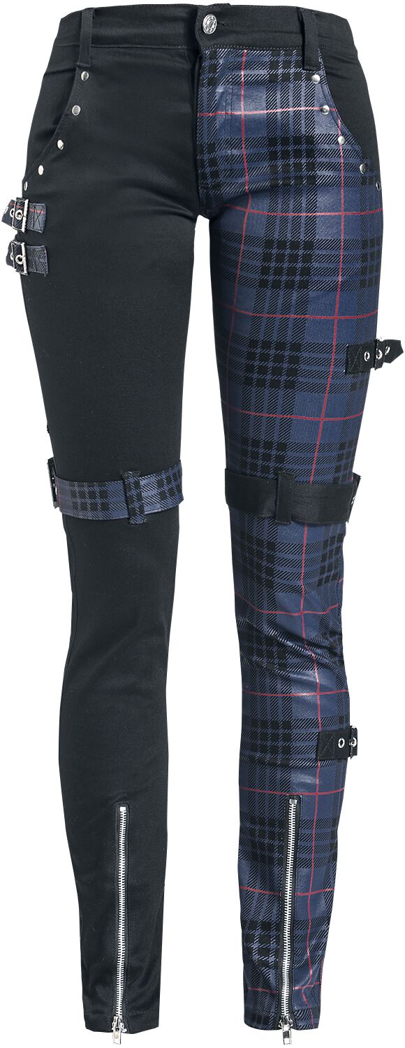 Gothicana by EMP - Gothic Stoffhose - Gemusterte Hose mit Nieten und Riemen - W27L32 bis W31L34 - für Damen - Größe W28L32 - schwarz/blau von Gothicana by EMP