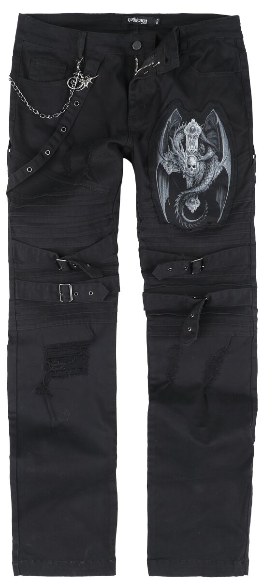 Gothicana by EMP - Gothic Stoffhose - Gothicana X Anne Stokes Jeans - W30L34 bis W34L34 - für Männer - Größe W31L34 - schwarz von Gothicana by EMP